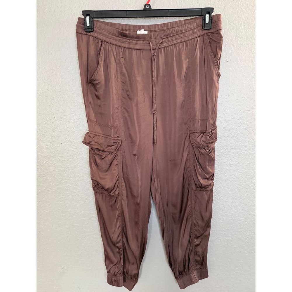 Aerie Womens XL‎ Brown Satin Cargo Jogger XL  Pants Elastic Waist Utility Dance